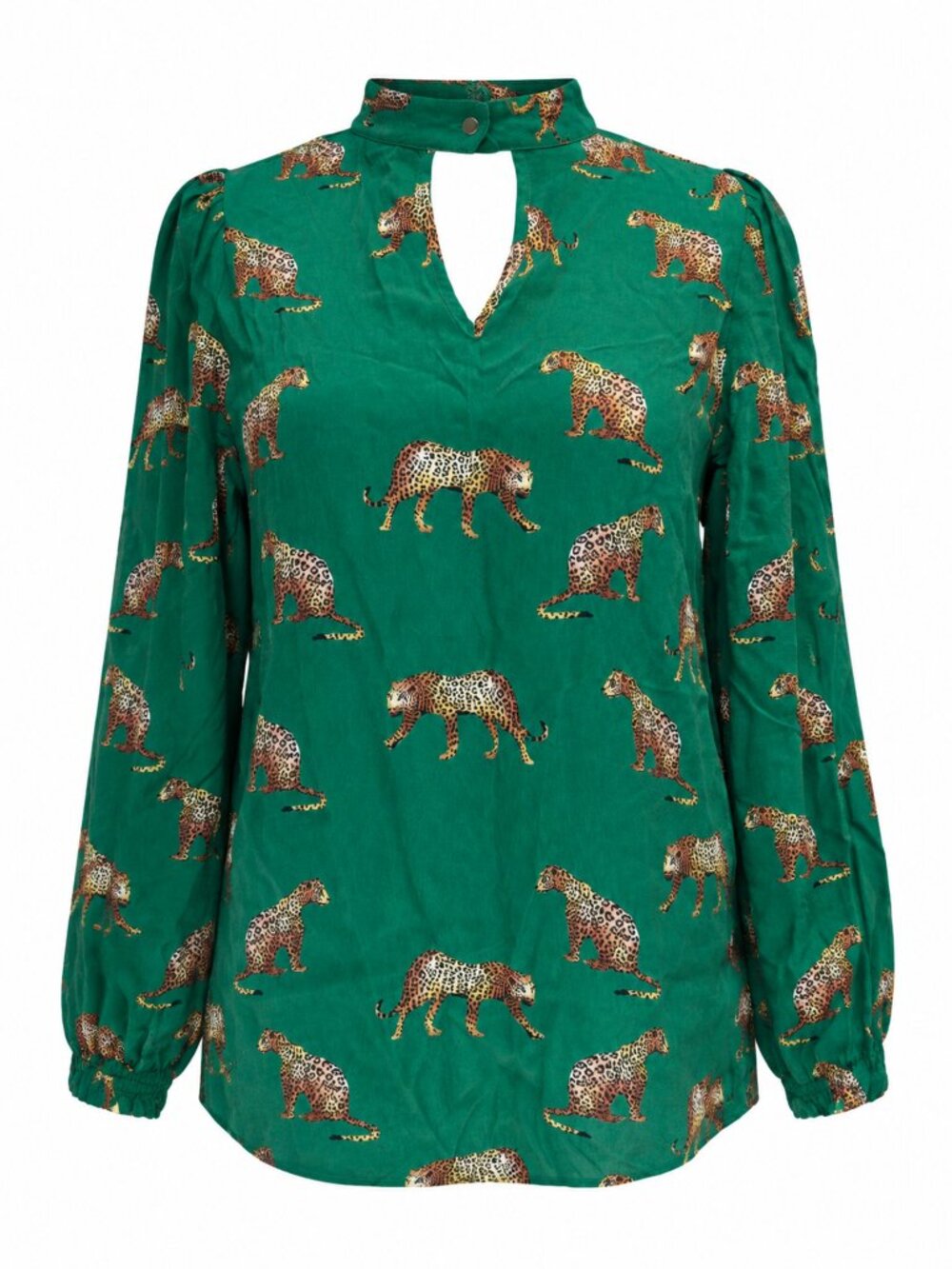 Dixie Green Leopard Print Keyhole Mock Neck Blouse M